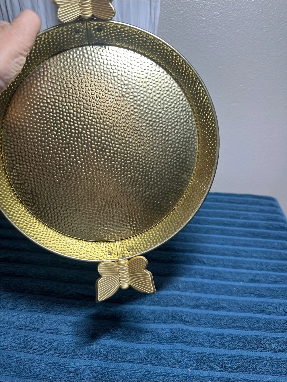 Gold Hammered Metal Serving Tray with Butterfly Handles NWT
